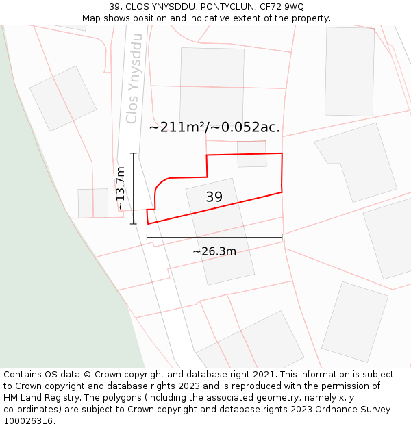 39, CLOS YNYSDDU, PONTYCLUN, CF72 9WQ: Plot and title map
