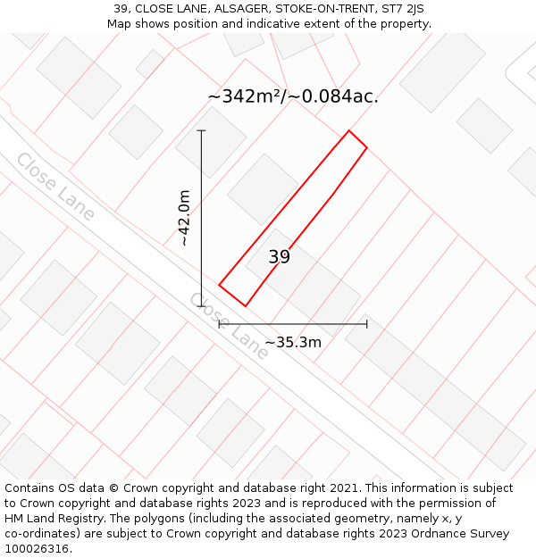 39, CLOSE LANE, ALSAGER, STOKE-ON-TRENT, ST7 2JS: Plot and title map