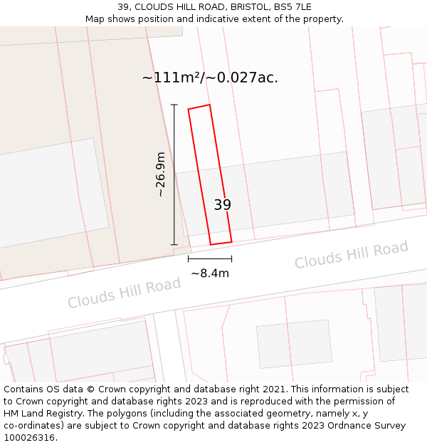 39, CLOUDS HILL ROAD, BRISTOL, BS5 7LE: Plot and title map