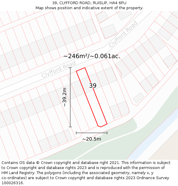 39, CLYFFORD ROAD, RUISLIP, HA4 6PU: Plot and title map