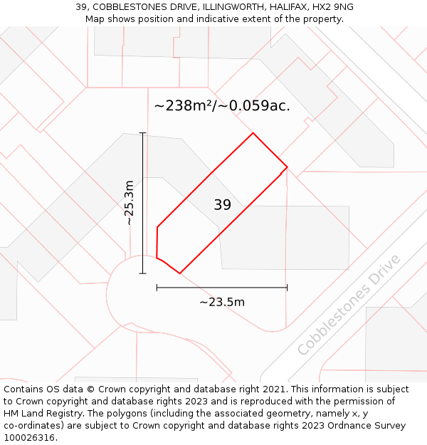 39, COBBLESTONES DRIVE, ILLINGWORTH, HALIFAX, HX2 9NG: Plot and title map