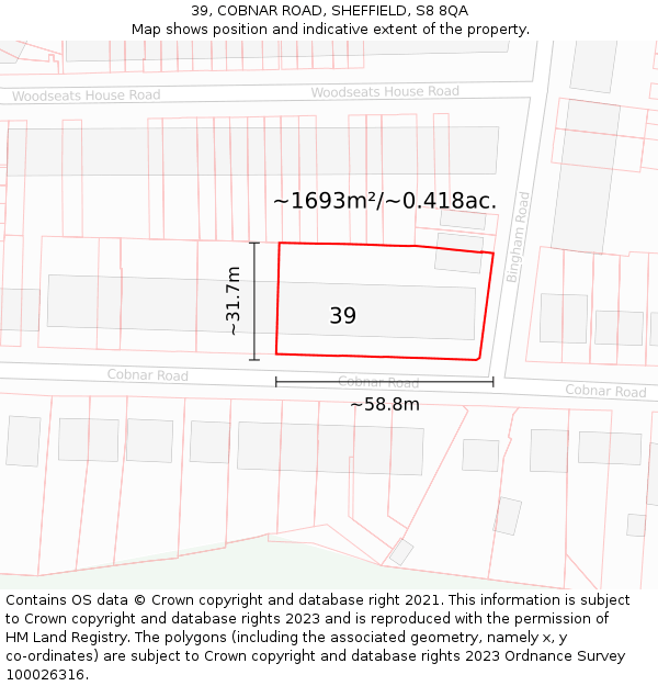 39, COBNAR ROAD, SHEFFIELD, S8 8QA: Plot and title map