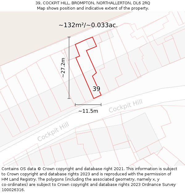 39, COCKPIT HILL, BROMPTON, NORTHALLERTON, DL6 2RQ: Plot and title map