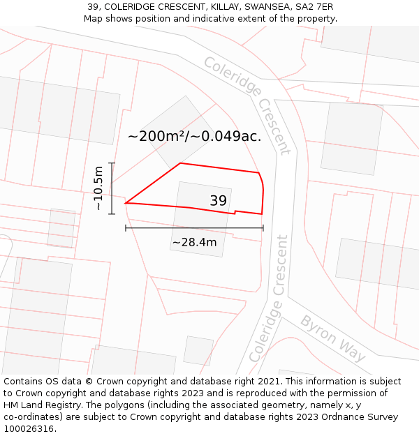 39, COLERIDGE CRESCENT, KILLAY, SWANSEA, SA2 7ER: Plot and title map