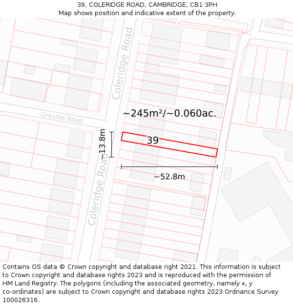 39, COLERIDGE ROAD, CAMBRIDGE, CB1 3PH: Plot and title map