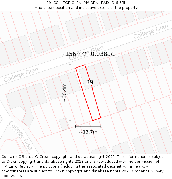 39, COLLEGE GLEN, MAIDENHEAD, SL6 6BL: Plot and title map