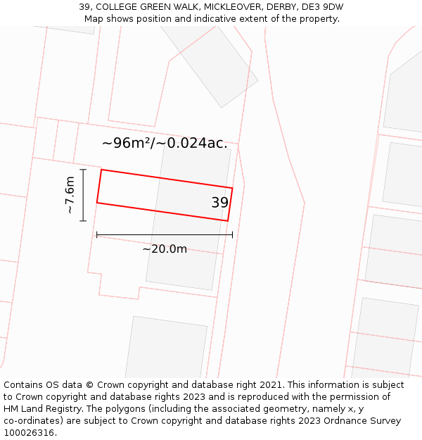 39, COLLEGE GREEN WALK, MICKLEOVER, DERBY, DE3 9DW: Plot and title map