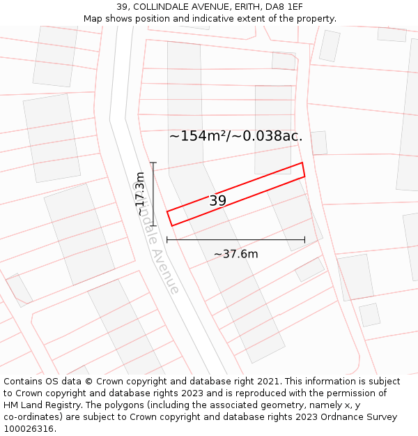 39, COLLINDALE AVENUE, ERITH, DA8 1EF: Plot and title map