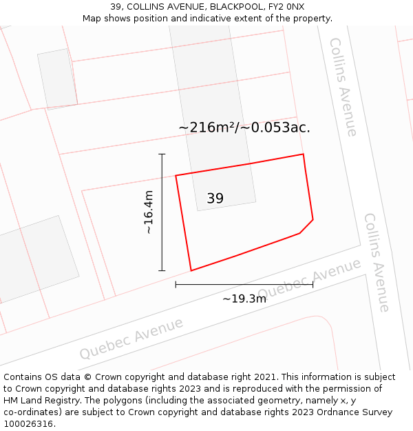 39, COLLINS AVENUE, BLACKPOOL, FY2 0NX: Plot and title map