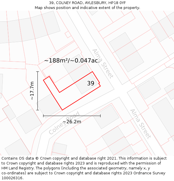 39, COLNEY ROAD, AYLESBURY, HP18 0YF: Plot and title map