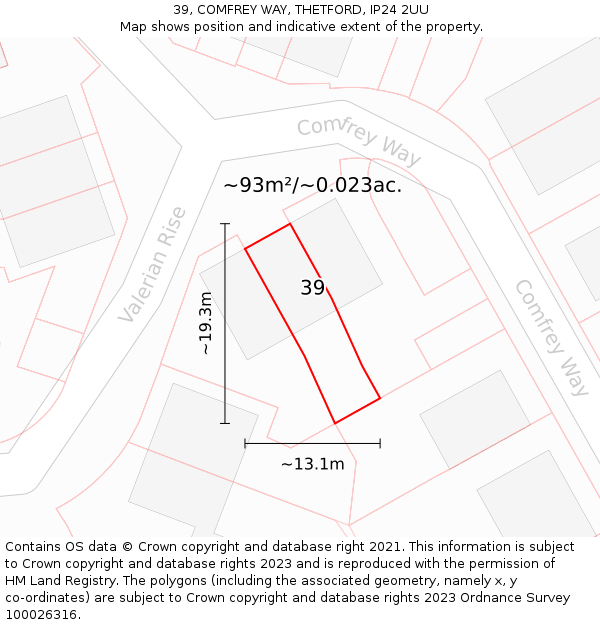 39, COMFREY WAY, THETFORD, IP24 2UU: Plot and title map