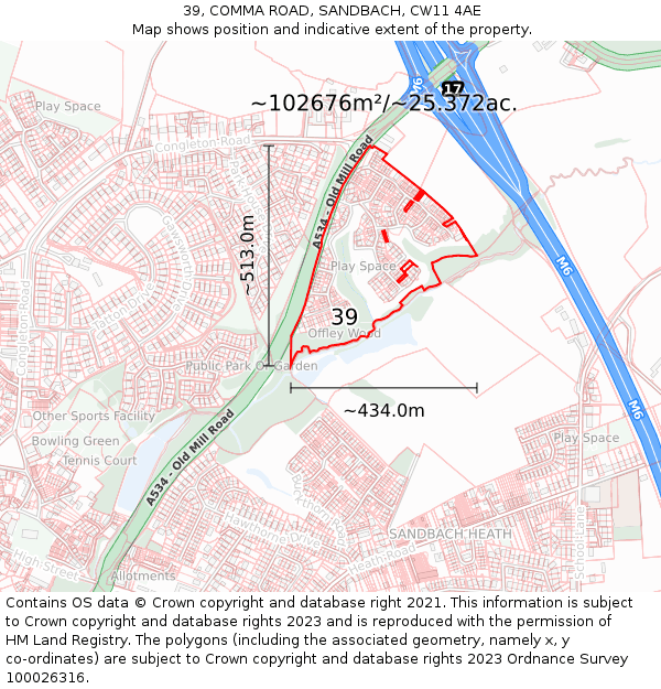39, COMMA ROAD, SANDBACH, CW11 4AE: Plot and title map