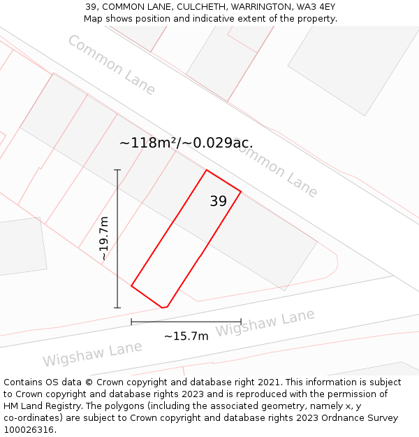 39, COMMON LANE, CULCHETH, WARRINGTON, WA3 4EY: Plot and title map