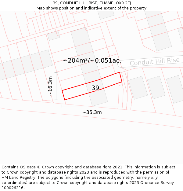 39, CONDUIT HILL RISE, THAME, OX9 2EJ: Plot and title map