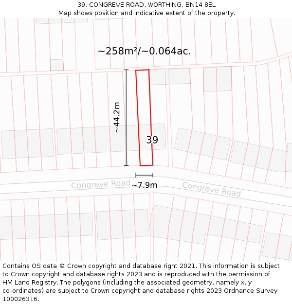 39, CONGREVE ROAD, WORTHING, BN14 8EL: Plot and title map