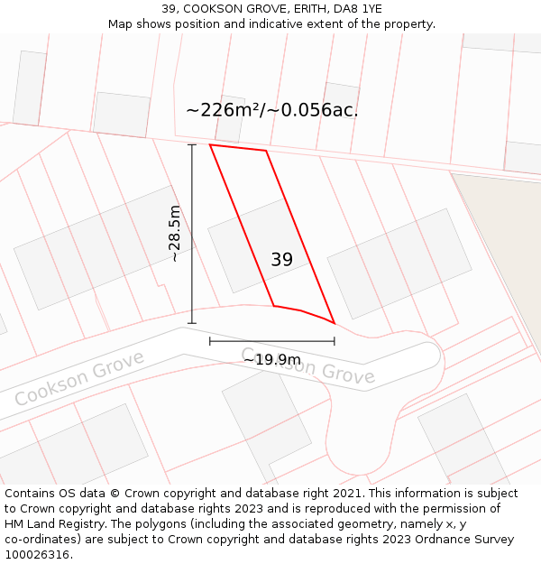 39, COOKSON GROVE, ERITH, DA8 1YE: Plot and title map