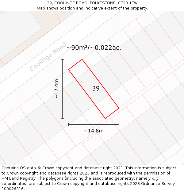 39, COOLINGE ROAD, FOLKESTONE, CT20 1EW: Plot and title map