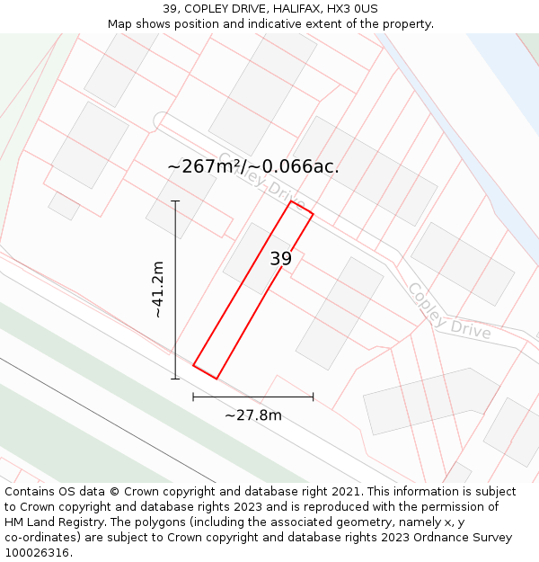 39, COPLEY DRIVE, HALIFAX, HX3 0US: Plot and title map