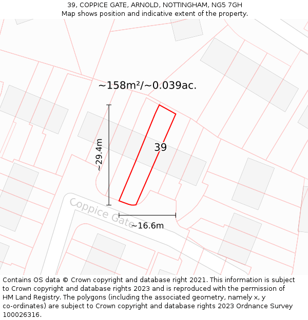 39, COPPICE GATE, ARNOLD, NOTTINGHAM, NG5 7GH: Plot and title map