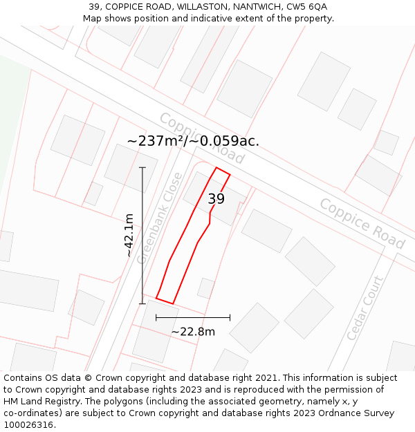 39, COPPICE ROAD, WILLASTON, NANTWICH, CW5 6QA: Plot and title map