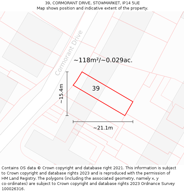 39, CORMORANT DRIVE, STOWMARKET, IP14 5UE: Plot and title map
