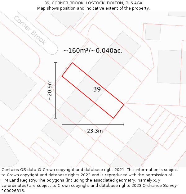 39, CORNER BROOK, LOSTOCK, BOLTON, BL6 4GX: Plot and title map