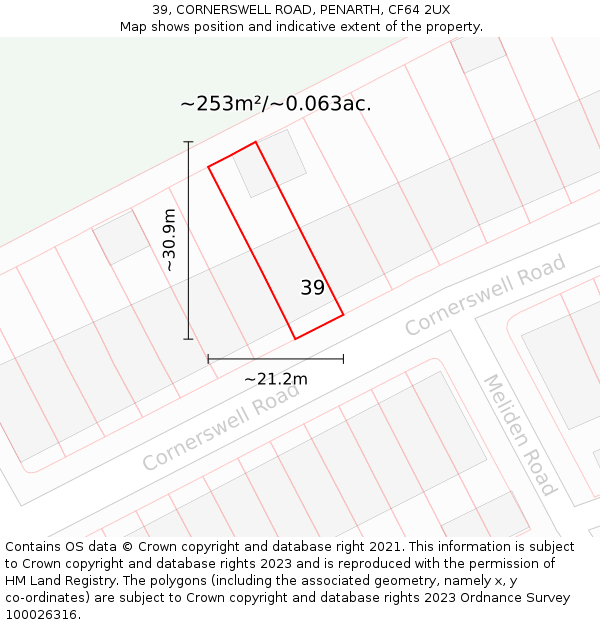 39, CORNERSWELL ROAD, PENARTH, CF64 2UX: Plot and title map