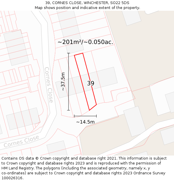 39, CORNES CLOSE, WINCHESTER, SO22 5DS: Plot and title map