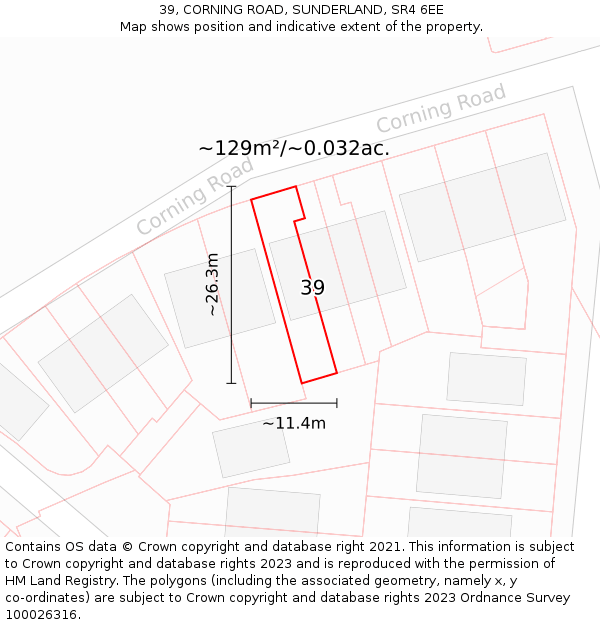 39, CORNING ROAD, SUNDERLAND, SR4 6EE: Plot and title map
