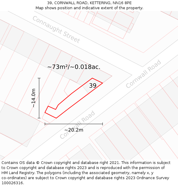 39, CORNWALL ROAD, KETTERING, NN16 8PE: Plot and title map