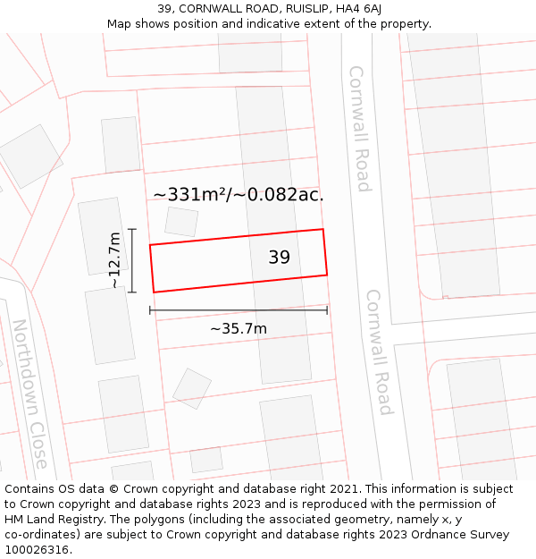 39, CORNWALL ROAD, RUISLIP, HA4 6AJ: Plot and title map