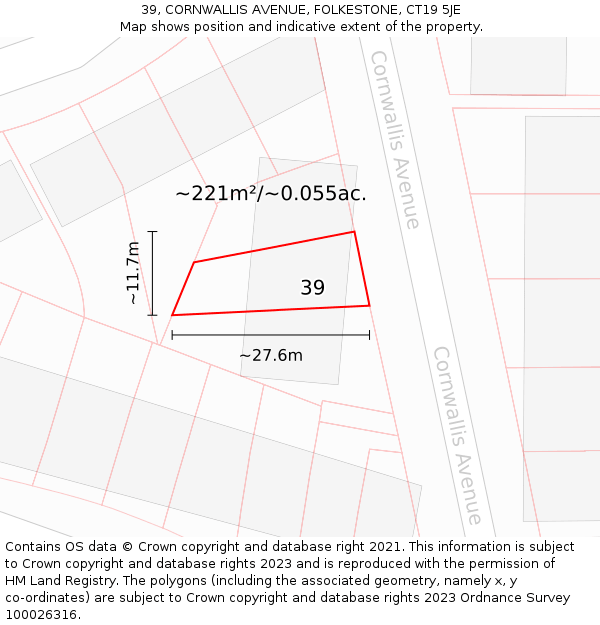 39, CORNWALLIS AVENUE, FOLKESTONE, CT19 5JE: Plot and title map