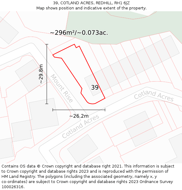 39, COTLAND ACRES, REDHILL, RH1 6JZ: Plot and title map
