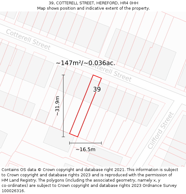 39, COTTERELL STREET, HEREFORD, HR4 0HH: Plot and title map