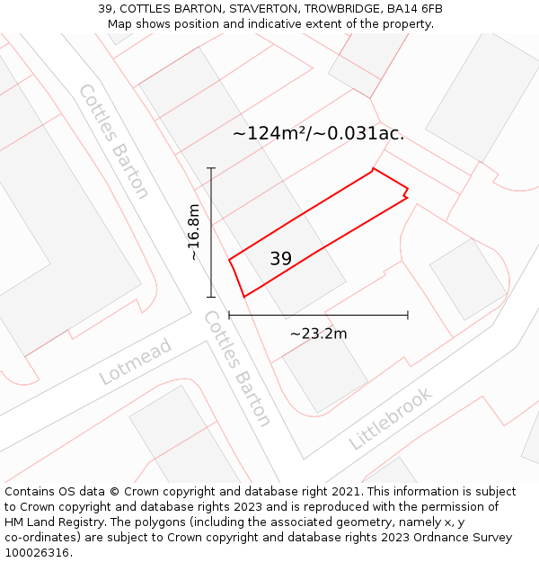 39, COTTLES BARTON, STAVERTON, TROWBRIDGE, BA14 6FB: Plot and title map