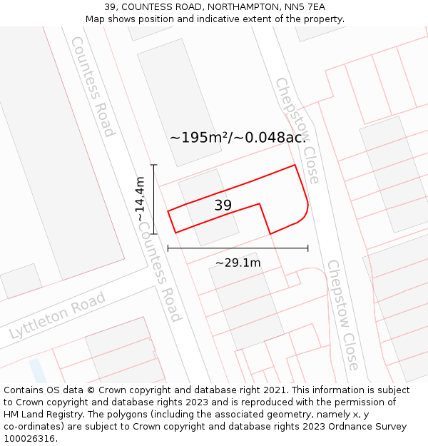 39, COUNTESS ROAD, NORTHAMPTON, NN5 7EA: Plot and title map