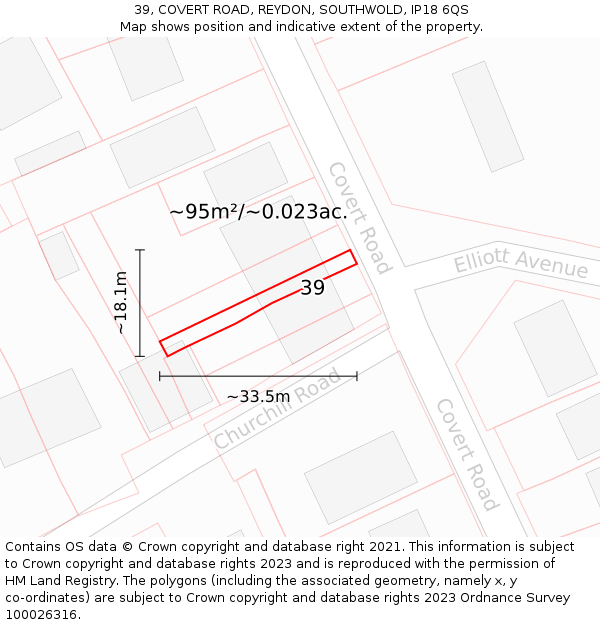 39, COVERT ROAD, REYDON, SOUTHWOLD, IP18 6QS: Plot and title map
