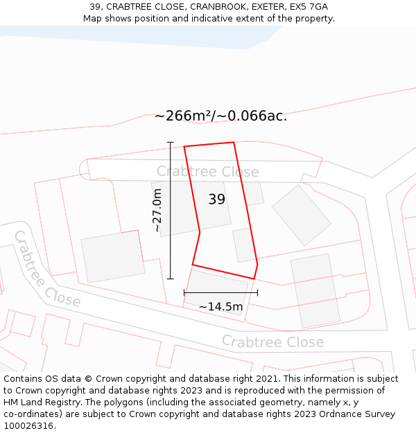 39, CRABTREE CLOSE, CRANBROOK, EXETER, EX5 7GA: Plot and title map