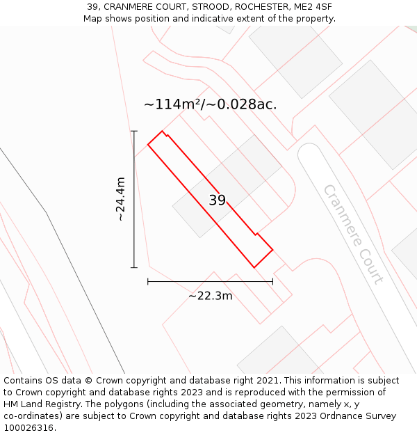 39, CRANMERE COURT, STROOD, ROCHESTER, ME2 4SF: Plot and title map
