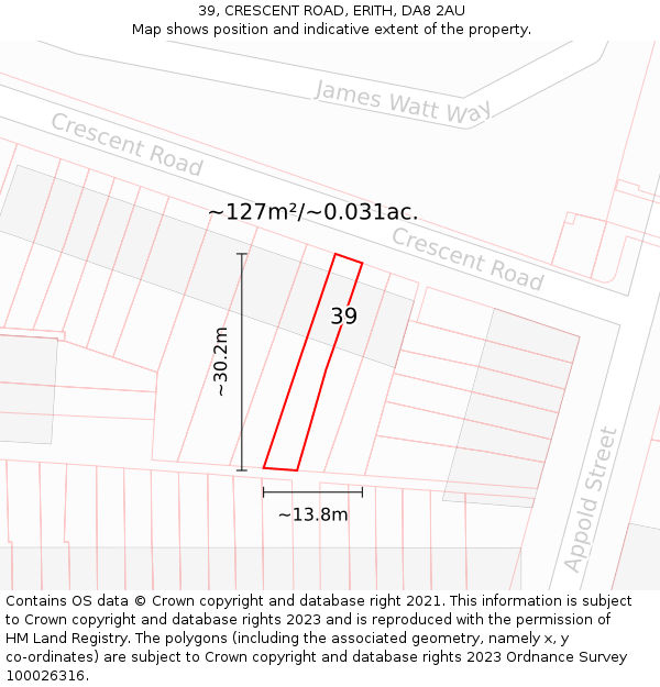39, CRESCENT ROAD, ERITH, DA8 2AU: Plot and title map