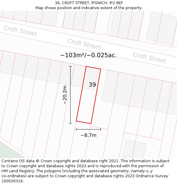 39, CROFT STREET, IPSWICH, IP2 8EF: Plot and title map