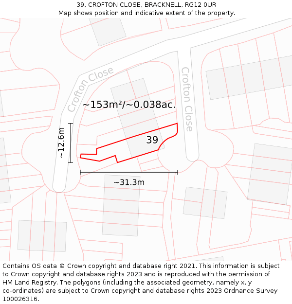 39, CROFTON CLOSE, BRACKNELL, RG12 0UR: Plot and title map