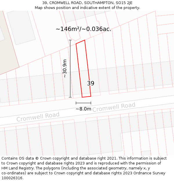 39, CROMWELL ROAD, SOUTHAMPTON, SO15 2JE: Plot and title map