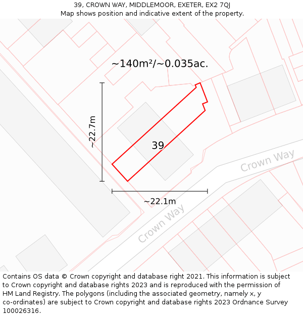 39, CROWN WAY, MIDDLEMOOR, EXETER, EX2 7QJ: Plot and title map