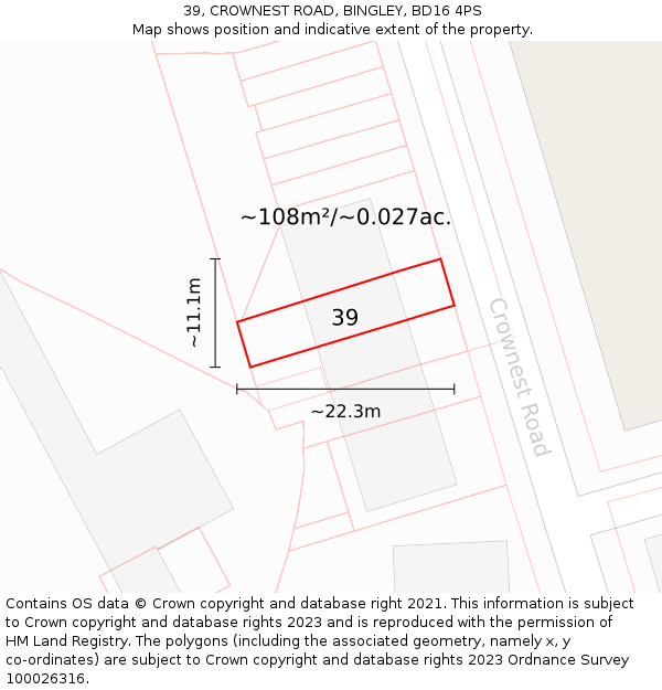 39, CROWNEST ROAD, BINGLEY, BD16 4PS: Plot and title map
