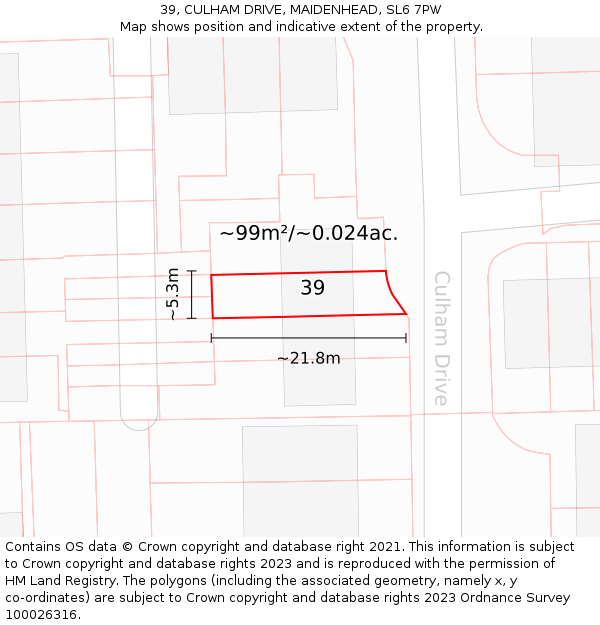 39, CULHAM DRIVE, MAIDENHEAD, SL6 7PW: Plot and title map