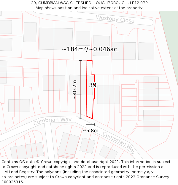 39, CUMBRIAN WAY, SHEPSHED, LOUGHBOROUGH, LE12 9BP: Plot and title map
