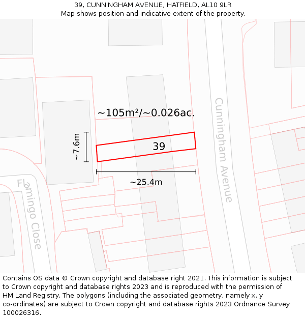 39, CUNNINGHAM AVENUE, HATFIELD, AL10 9LR: Plot and title map