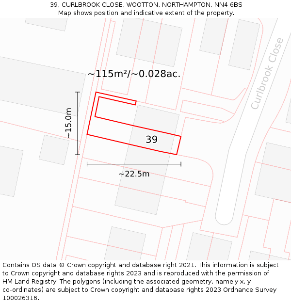 39, CURLBROOK CLOSE, WOOTTON, NORTHAMPTON, NN4 6BS: Plot and title map
