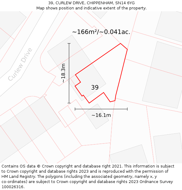 39, CURLEW DRIVE, CHIPPENHAM, SN14 6YG: Plot and title map